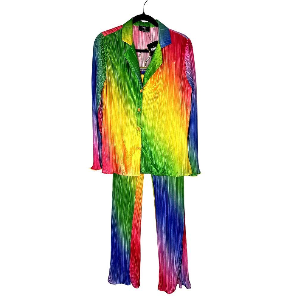 LALA – Long Sleeve Plissé Set (Prismatic Rainbow) – S